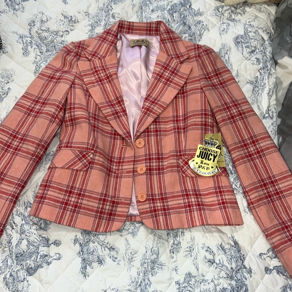 Vintage Juicy couture size medium pink plaid professional blazer